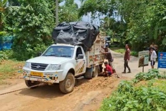 Sabroom-Vaishnavpur Road Turns into Death Trap Sabroom-Vaishnavpur Road Turns into Death Trap